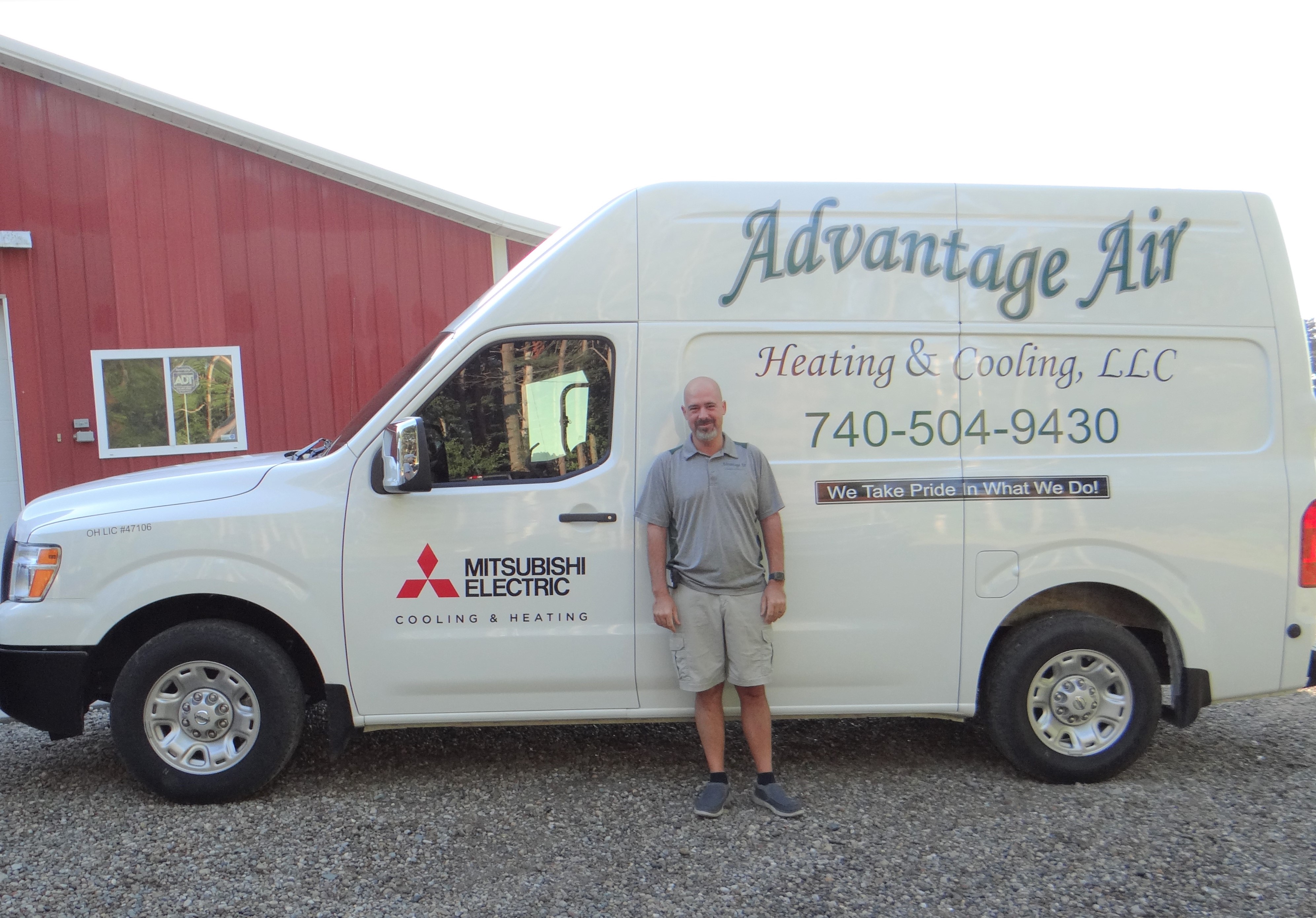 Andy, owner of Advantage Air Heating & Cooling, standing by the company's Mitsubishi Electric branded service van in Knox County, Ohio