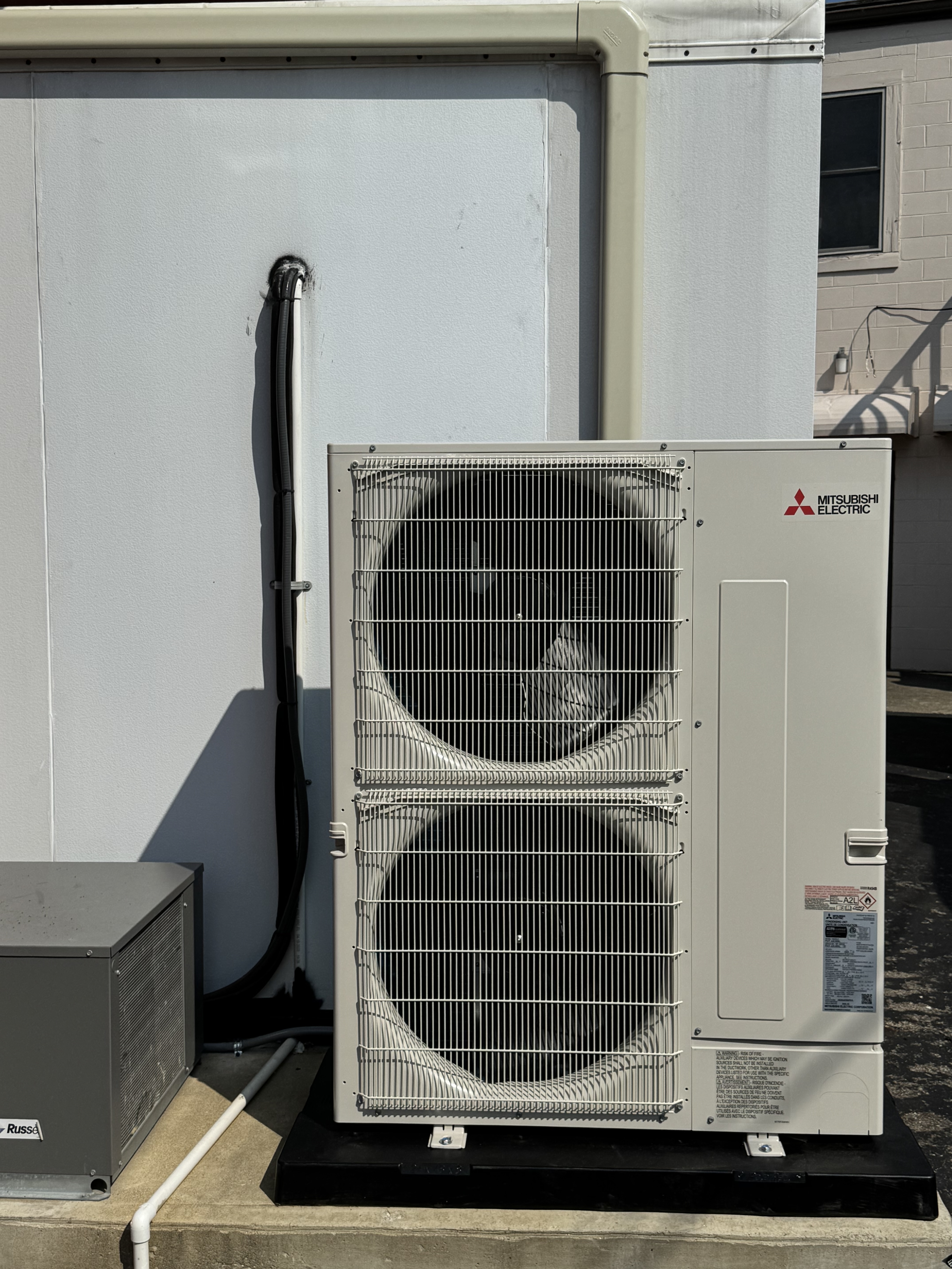 Mitsubishi Electric ductless outdoor unit at Dirko's Pizza in Mount Vernon, Ohio