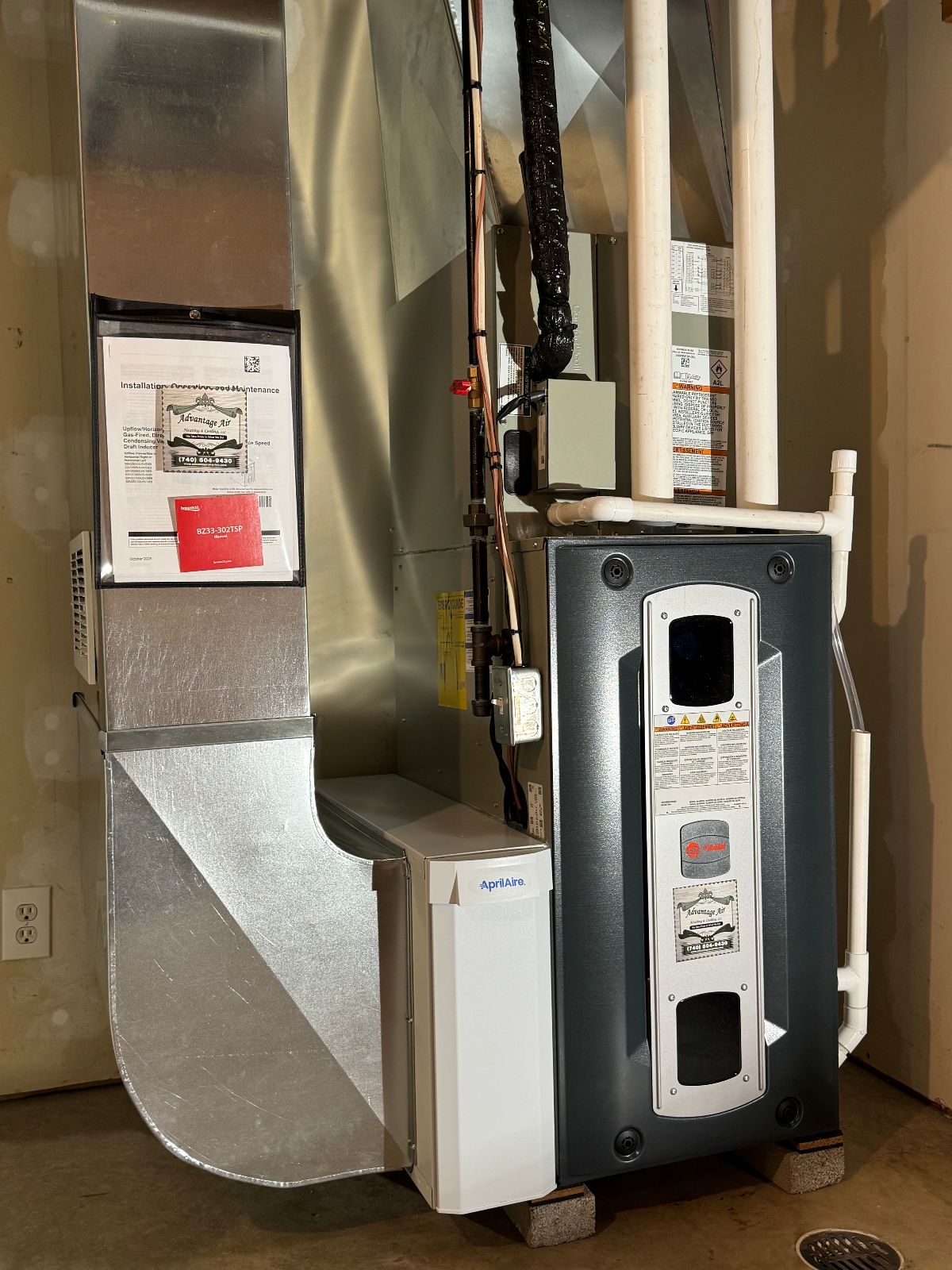 Trane 97% efficient two-stage gas furnace installed in a Bellville, Ohio home