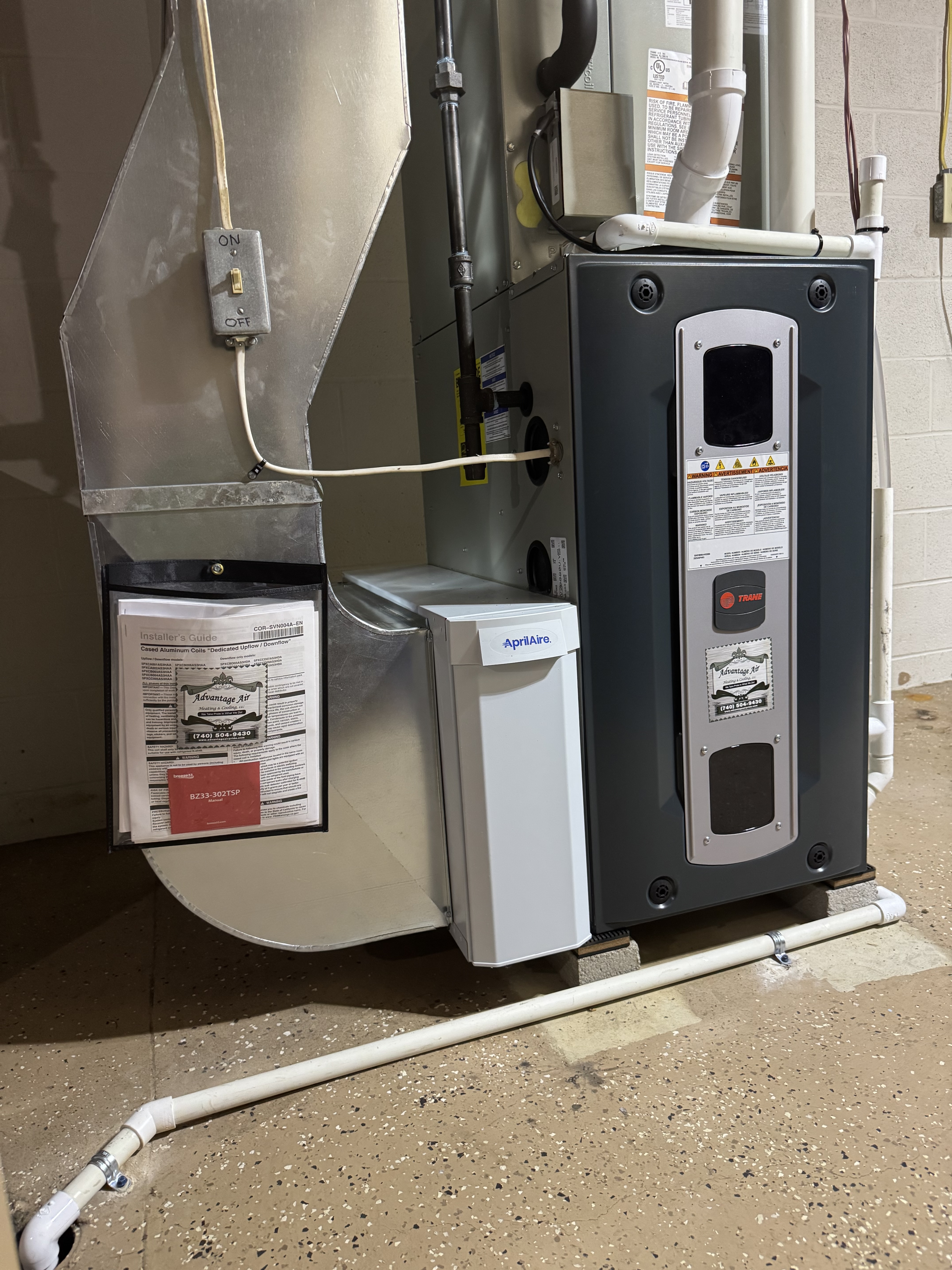 Trane two-stage gas furnace installed in a Mount Vernon, Ohio basement